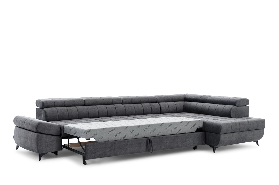 Valoris Maxi hoekbank met slaapfunctie en beddengoedcontainer | Afmetingen: 349x79/97x203 cm