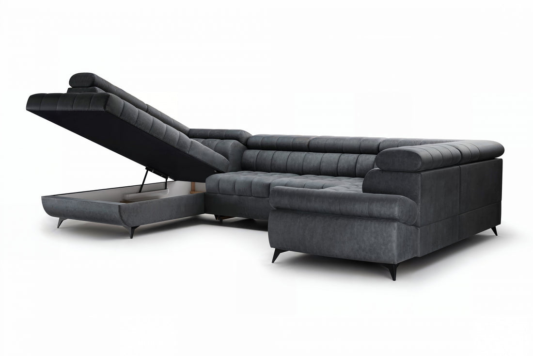 Valoris U Hoekbank met slaapfunctie – Modern, verstelbaar, opbergruimte | Grijs | 340x79/97x205 cm