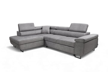 Annabelle L Hoekbank met Slaapfunctie en Beddengoedcontainer | Grijs Fluweel Vogue 14 | Zwarte Poten