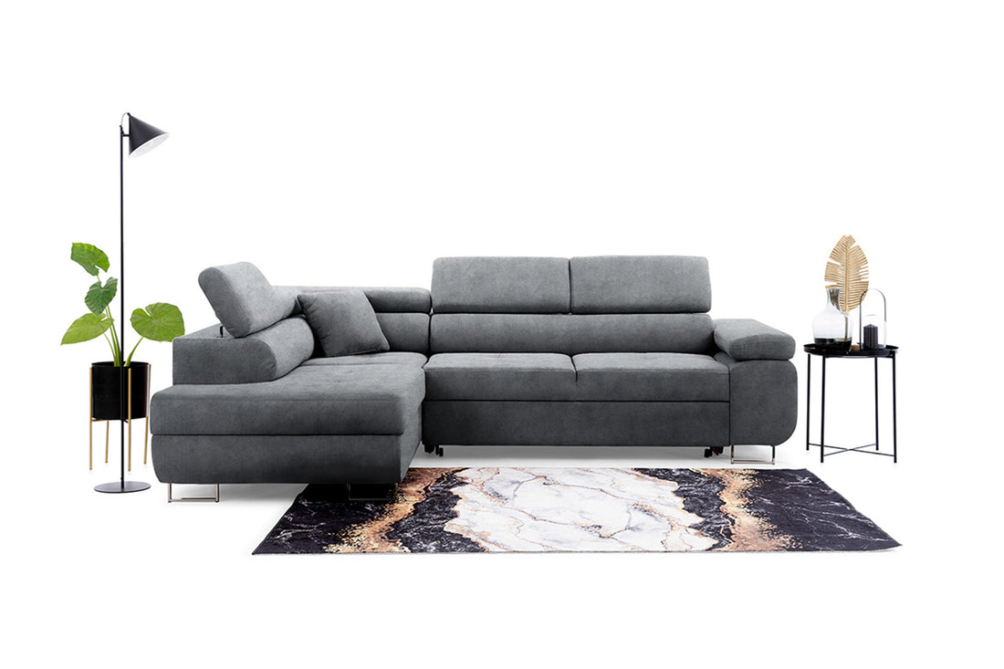 Annabelle L Hoekbank met Slaapfunctie - Hydrofoob Fluweel | Kleur: Grafiet | Maat: 270x77x200 cm