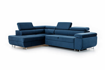 Annabelle L Hoekbank met Slaapfunctie - Marineblauw Hydrofoob Fluweel | Kleur: Marineblauw