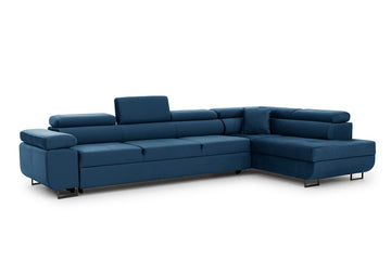 Annabelle Maxi hoekbank rechts met slaapfunctie - Hydrofoob fluweel | Kleur: Marineblauw