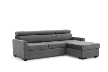 Taremo Mini hoekbank met slaapfunctie en bedkist – Grijs fluweel | Universeel links/rechts
