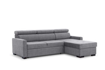 Taremo Mini hoekbank met slaapfunctie en opbergruimte | Grijs Fluweel Cloud 82 | 258x104x183 cm