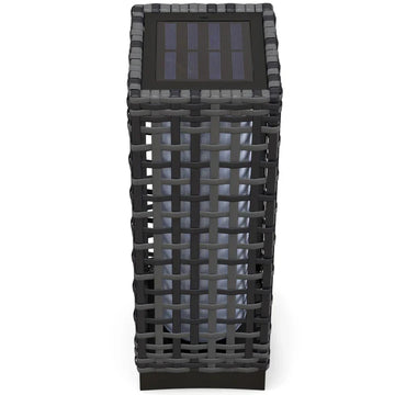 Solar tuinlamp met rattanlook - LED buitenlamp | Kleur: Grijs | Afmetingen: 15.5x15.5x46 cm