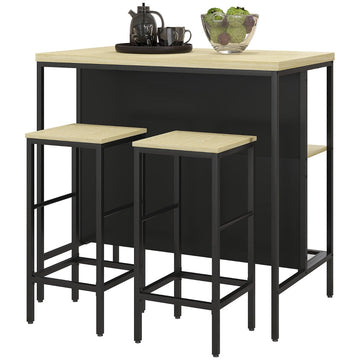 Barset met 2 barkrukken en tafel - Zwart/eiken | Kleur: Eiken + zwart | Afmetingen: 100x60x95 cm
