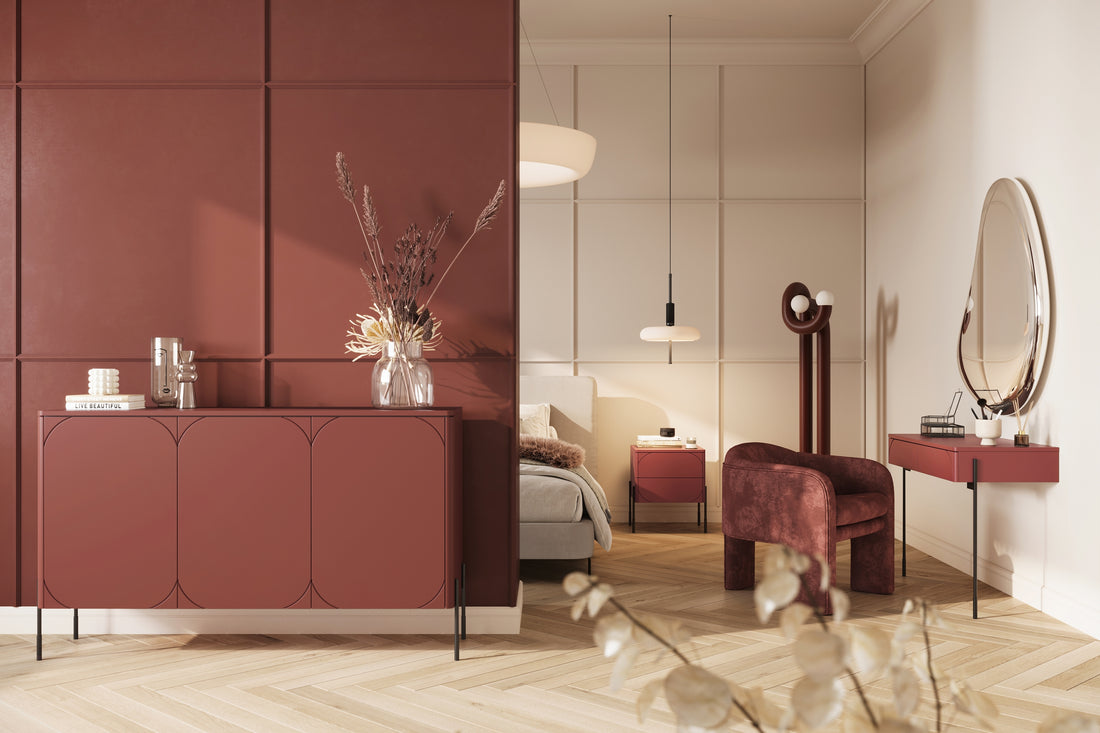 Sonatia Kaptafel met 2 Laden - Stijlvol & Modern | Kleur: Bordeaux | Maat: 104x82x45 cm