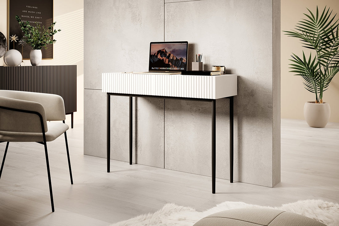 Nicole bureau 100 cm met lades en zwarte poten | Wit mat | 100x82x41 cm