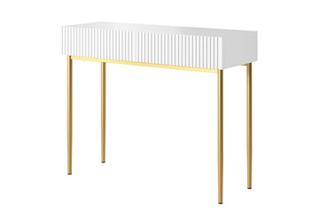Nicole bureau 100 cm met 2 lades - Modern mat wit met gouden poten | 100x82x41 cm