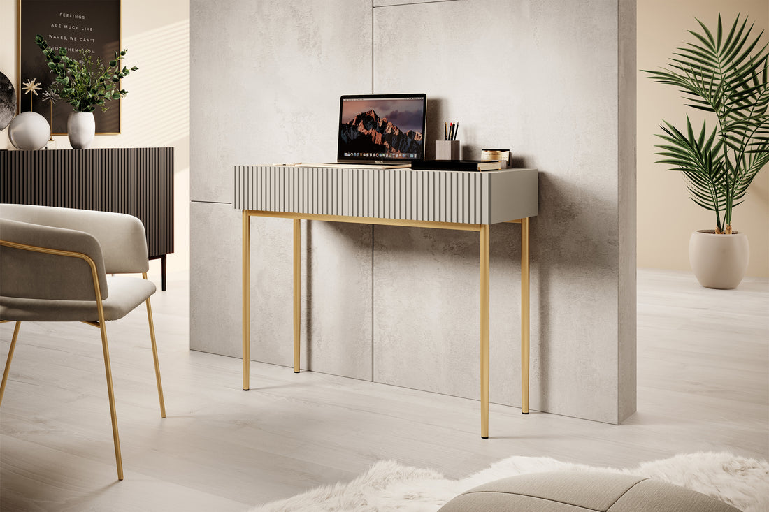 Nicole bureau 100 cm met 2 lades - Modern kastje | Kleur: Kasjmier | Poten: Goud