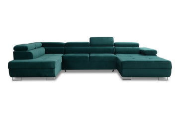 Annabelle U II Hoekbank met Slaapfunctie en Chroom Poot | Diverse kleuren | 343x76/98x201 cm