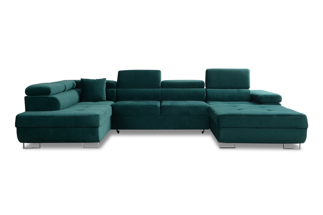 Annabelle U II Hoekbank met Slaapfunctie en Chroom Poot | Diverse kleuren | 343x76/98x201 cm