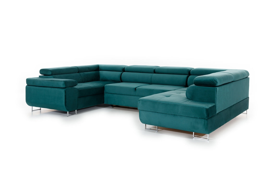 Annabelle U Hoekbank met Slaapfunctie en Beddengoedcontainer | Kleur: Variabel | Maat: 340x98x203 cm
