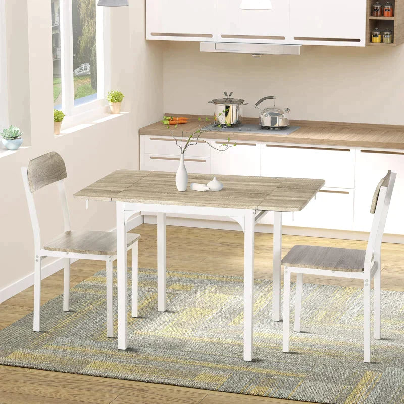 Eetkamerset met klaptafel en 2 stoelen | Kleur: Naturel+Wit | Afmetingen: 70x110x75 cm