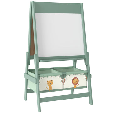 Kinderstaffelei 3-in-1, krijtbord, whiteboard en papierrol | Kleur: Groen | Afmetingen: 46x54x94 cm