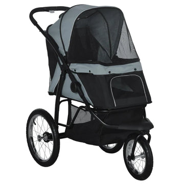 Hondenbuggy met 3 wielen | Kleur: Grijs en zwart | Afmetingen: 58x111x107 cm