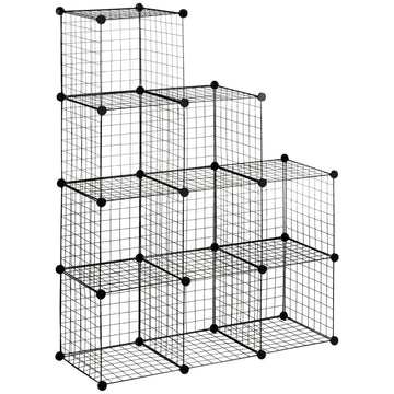 Modulaire kubusstelling met 9 vakken - Stalen draadrek | Kleur: Zwart | Afmetingen: 35x35x35 cm