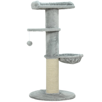 Kattenkrabpaal met sisal en meerdere niveaus | Kleur: Grijs + Wit | Afmetingen: 48x48x103.5 cm