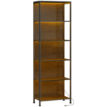 Boekenkast met 5 planken en LED-verlichting | Kleur: Zwart | Afmetingen: 60x30x179 cm