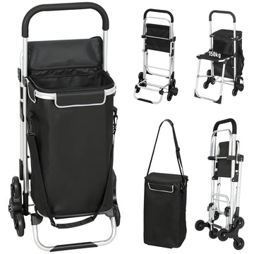 Boodschappentrolley 40 L met zitje en 3 wielen | Kleur: Zwart | Afmetingen: 59.5x46x97 cm