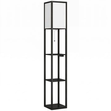 LED-vloerlamp met planken, dimbaar en USB-aansluitingen | Kleur: Zwart | Afmetingen: 26x26x160 cm