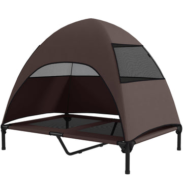 Buitenhondenbed met dak - Verhoogd hondenbed | Kleur: Bruin | Afmetingen: 76x106x99 cm