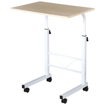 C-vormige bijzettafel op wielen | Kleur: Wit esdoorn | Afmetingen: 60x40x68-78 cm