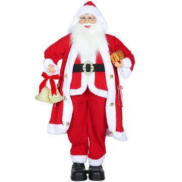 Geanimeerde kerstman 115 cm met bel en cadeauzak | Kleur: Rood | Afmetingen: 30x45x115 cm