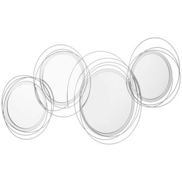 Wandspiegelset met 4 ronde spiegels | Kleur: Zilver | Afmetingen: 107x4x56 cm