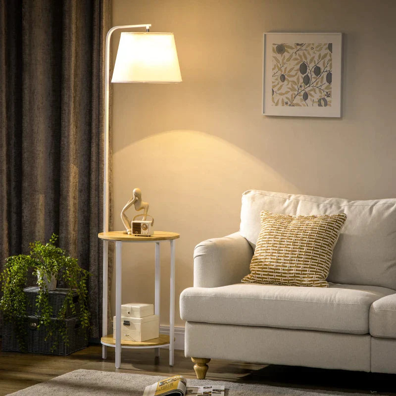 Vloerlamp met planken - Bamboe | Kleur: Naturel + wit | Afmetingen: 39,5x43x162 cm