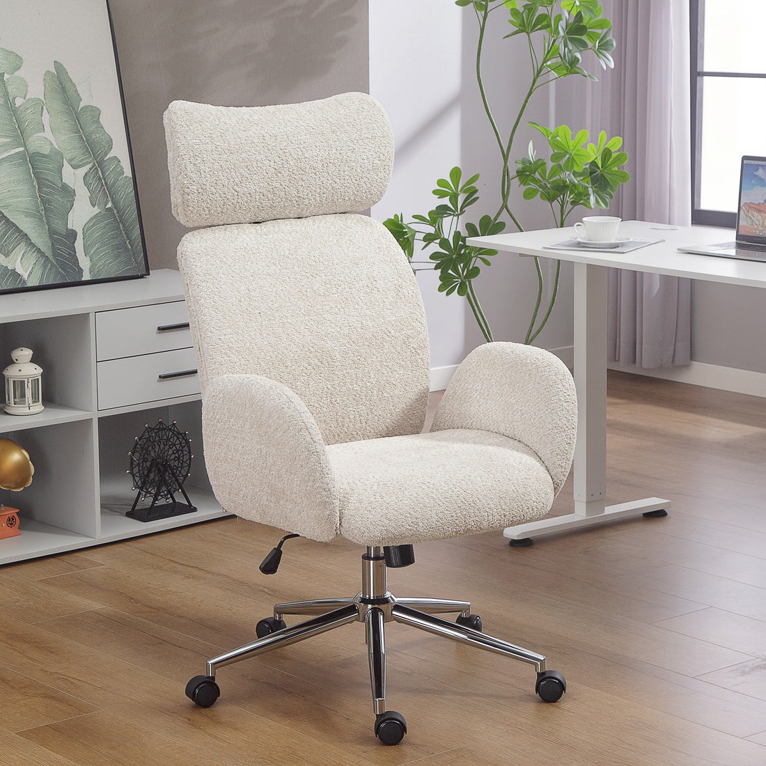 Ergonomischer Bürostuhl mit Kopfstütze | Farbe: Hellgrau | Abmessungen: 65x75x115-123 cm