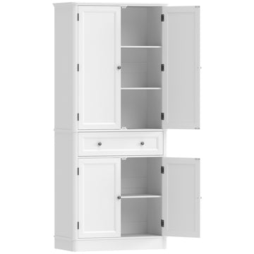Keukenkast met 4 deuren, lade en verstelbare planken | Kleur: Wit | Afmetingen: 80x39,5x186,4 cm