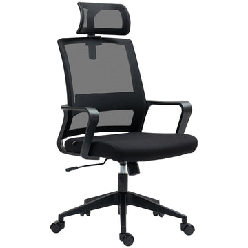 Kantoorstoel met verstelbare hoofdsteun en mesh | Kleur: Zwart | Afmetingen: 60x64x102-112 cm