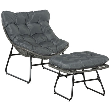 Rattan relaxstoel met voetenbank | Kleur: Grijs | Afmetingen: 69x76x70 cm