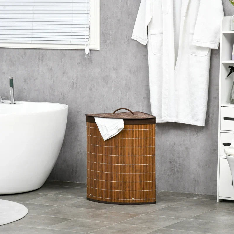 Wäschekorb aus Bambus mit Deckel - 55 L | Farbe: Braun | Abmessungen: 38x38x57 cm