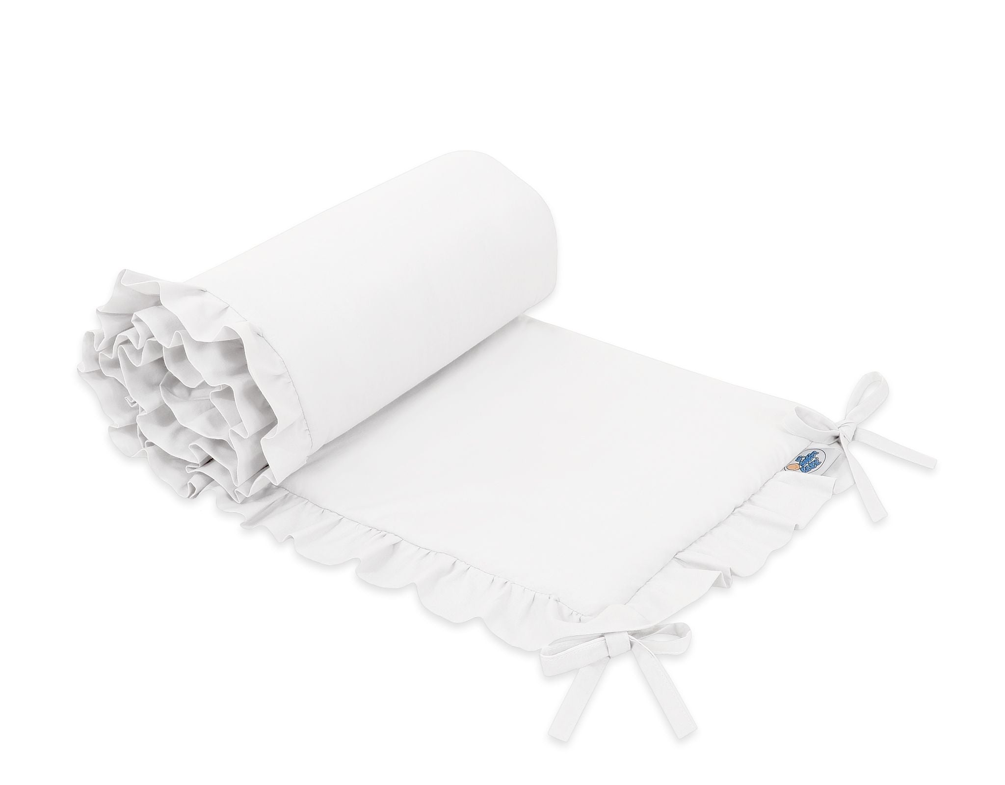 Baby bedbumper - bedomranding - anti-allergisch, zachte bescherming voor wieg, met ruches, wit