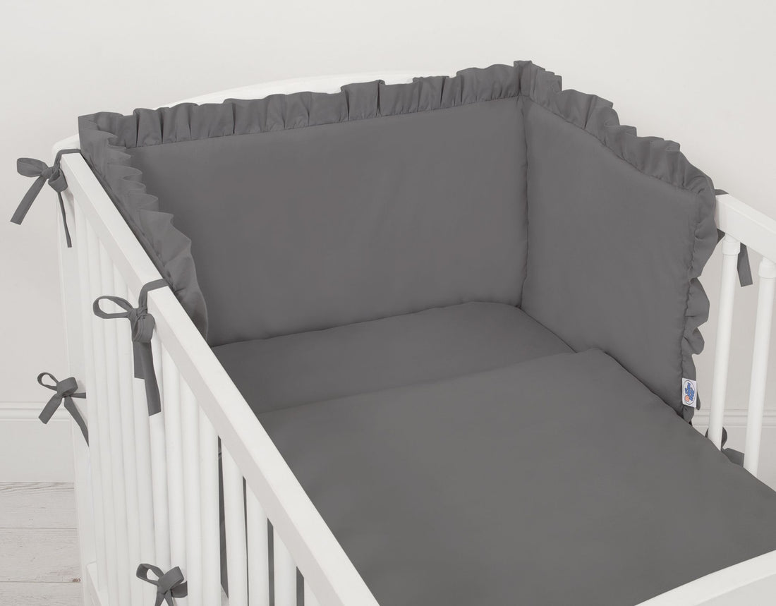 Baby bedbumper, wiegrandbeschermer, extra zacht & universeel - antraciet - katoen