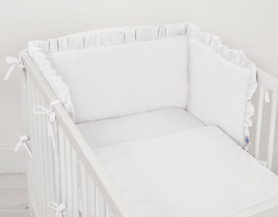 Baby bedbumper - bedomranding - anti-allergisch, zachte bescherming voor wieg, met ruches, wit