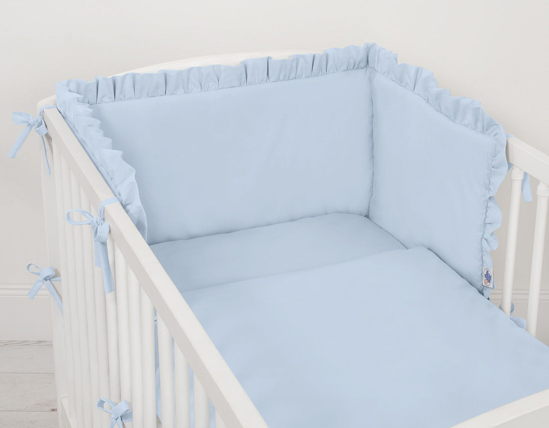 Universele babybedbumper - ledikantbumper - optimale bescherming & ruches - blauw