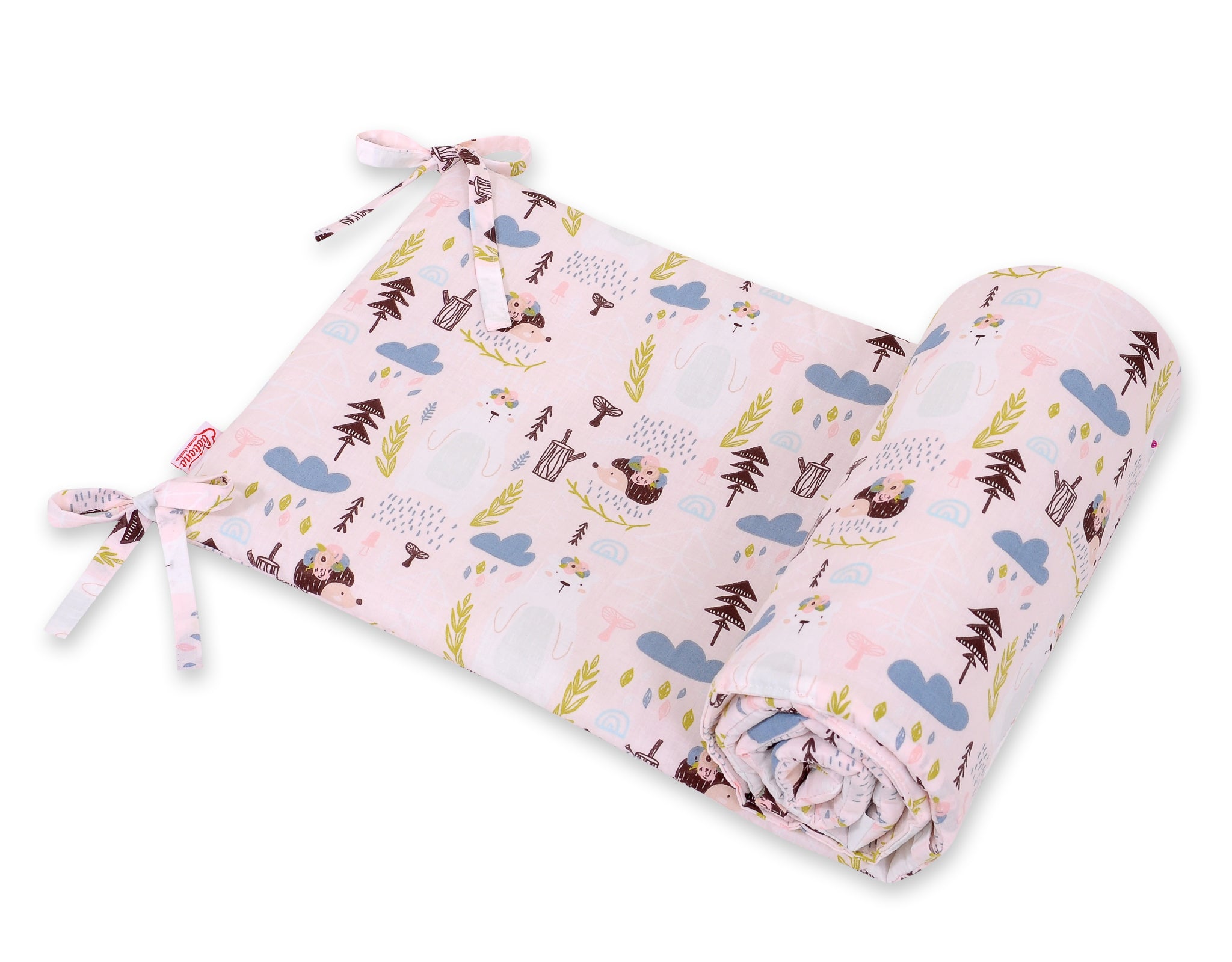 Spjälsängsskydd - sängkantskydd - andningsbart och antiallergiskt, rosa igelkottmotiv, universal