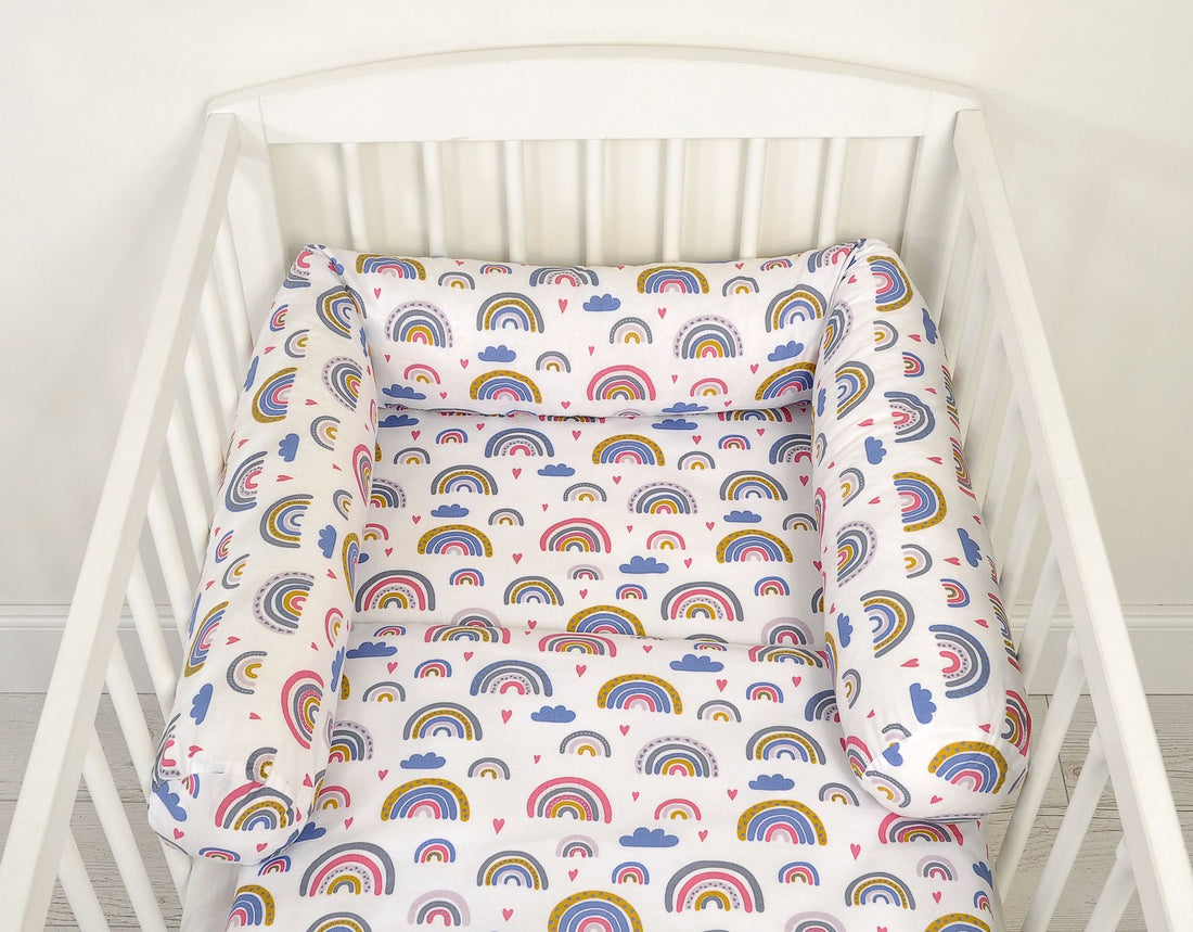 Universele roller bumper babybed – bedrandbeschermer – OekoTex katoen, anti-allergisch, flexibel