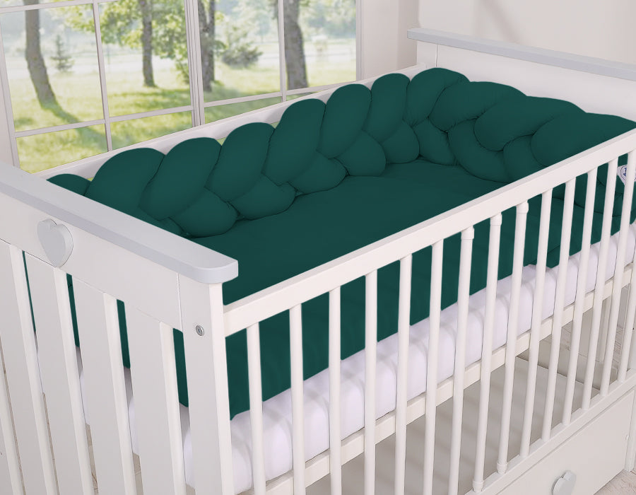 Flätad knutad sängskydd - spjälsängsskydd - andningsbar 100 % bomull, skyddar mot stötar