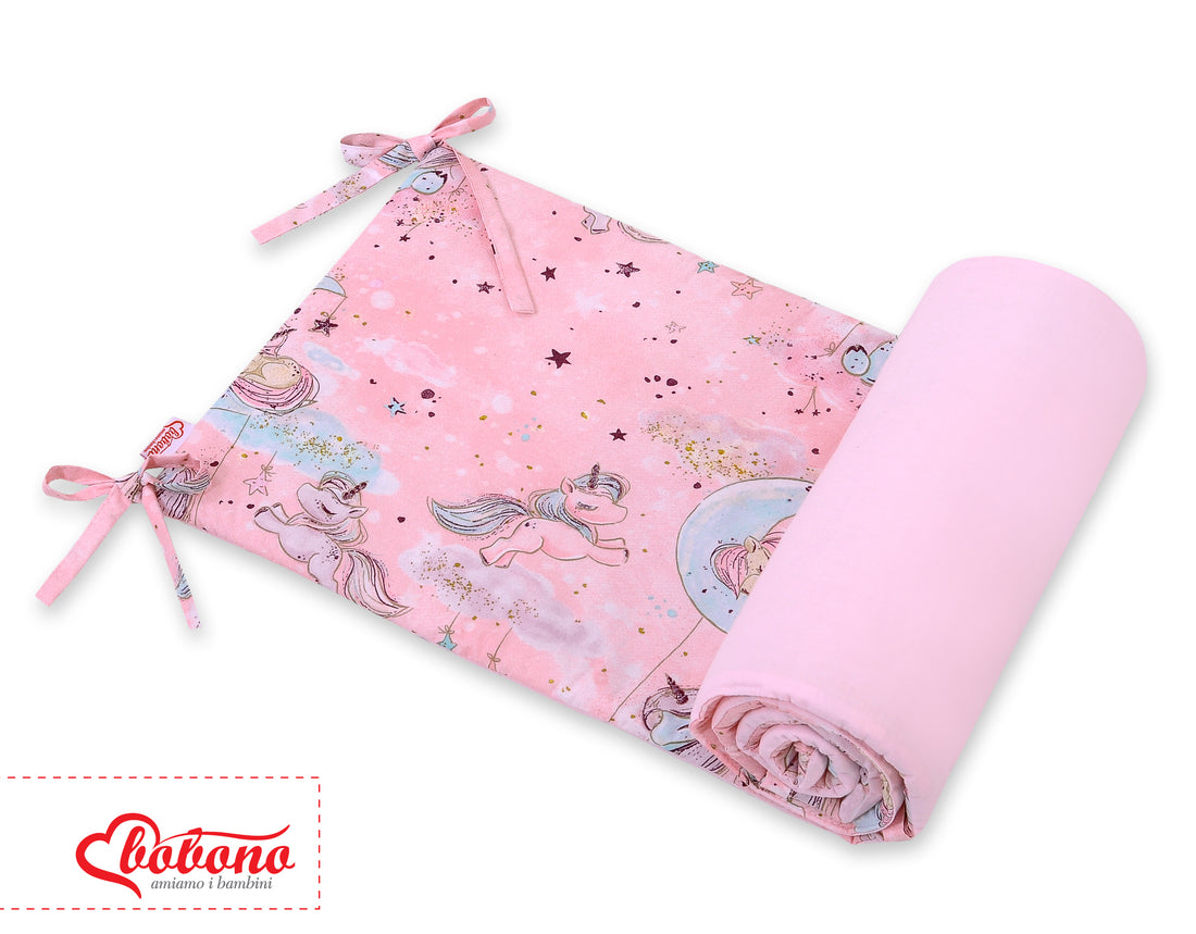 Universele babybed bumper - bedrandbeschermer - extra bescherming en comfort, Unicorn roze
