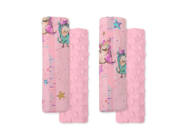 Dubbla säkerhetsbälteskuddar – säkerhetsbälteskuddar – extra komfort – set om 2 – bomull – rosa-mint