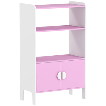 Kinderboekenkast met 2 planken en 2 kasten | Kleur: Roze, Wit