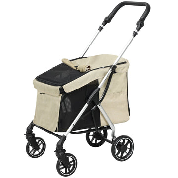 Inklapbare hondenbuggy tot 10 kg | Kleur: Bruin, zilver | Afmetingen: 48.5x80x106 cm