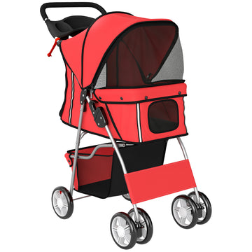 Opvouwbare hondenbuggy voor kleine honden tot 10 kg | Kleur: Rood | Afmetingen: 44x77x102 cm