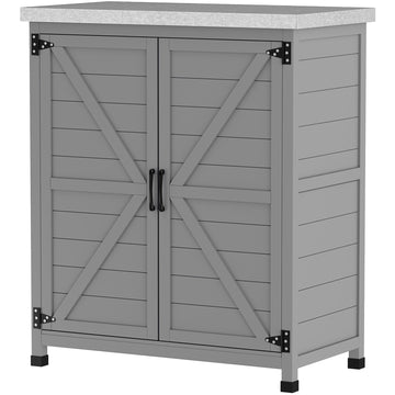 Tuinkast met werkblad - Houten tuinberging | Kleur: Grijs | Afmetingen: 43x79x92 cm
