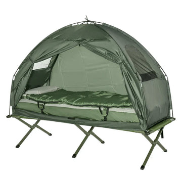 4-in-1 campingbed met tent | Kleur: Legergroen | Afmetingen: 86x193x160 cm