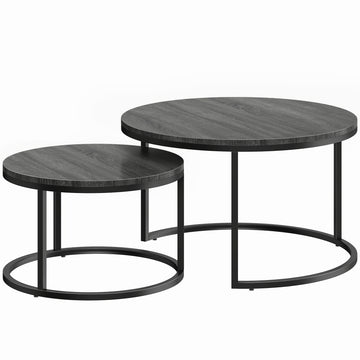 2-delige koffietafelset - Stapelbare tafels | Kleur: Zwart | Afmetingen: 78,5x78,5x46,5 cm